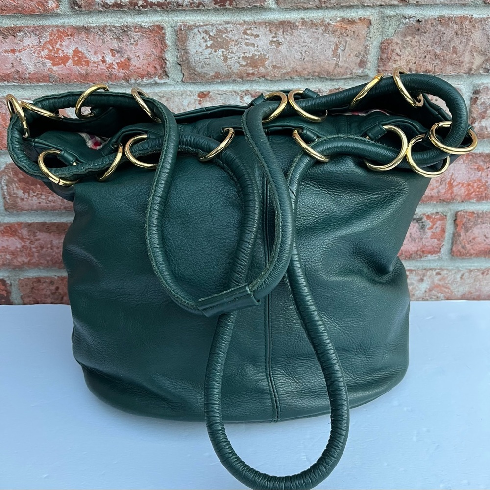 Bechamel Dark Green Leather Bucket Bag Handbag Backpack Purse